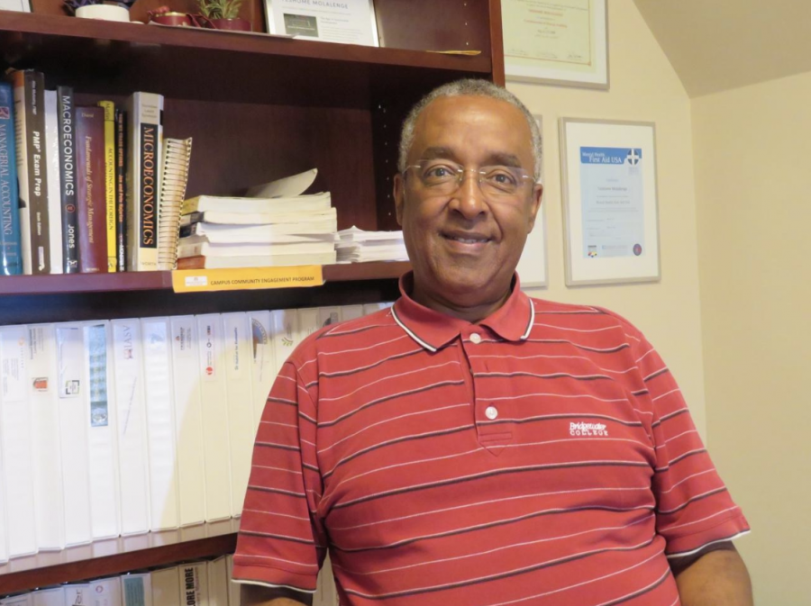 Teshome Molalenge in his office in the Center for Engaged Learning, 2nd Floor