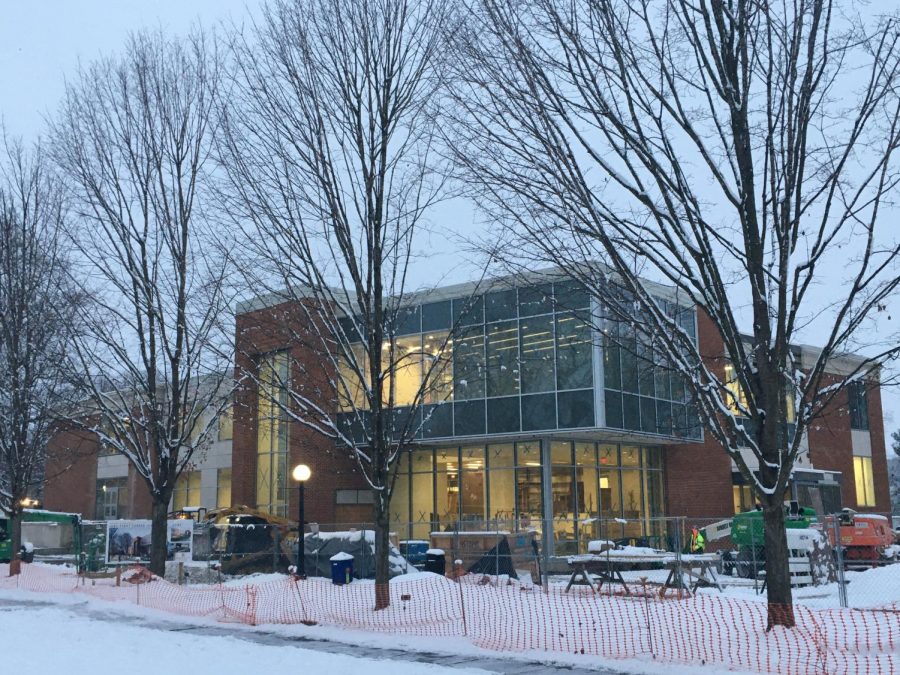 A glimpse of the Learning Commons at dawn in the winter season.