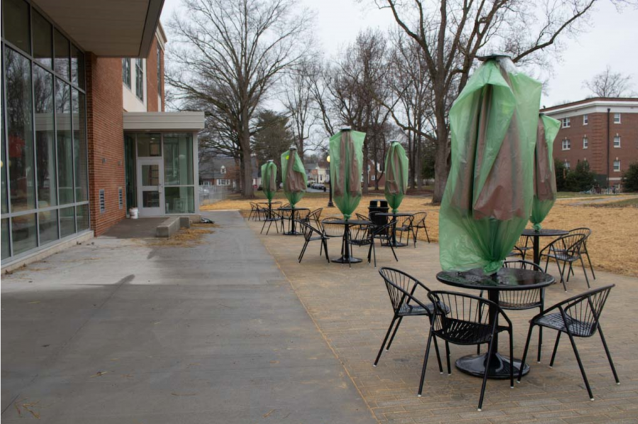 Outdoor furniture was placed outside the learning commons as a place for students and campus employees to sit and enjoy the space. 