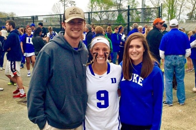 Morgan Rodgers, center, after a game during her freshman season for the women’s lacrosse team at Duke University. Rogers’ life created a legacy which provides a safe space for processing difficult topics and emotions, and makes people feel less alone in each Morgan’s Message chapter.
