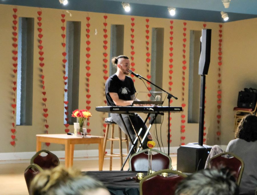 Junior Garrett Estep performed a set list of songs requested by a well-attended BC student audience at the Sharing Your Love for BC event on Friday, Feb. 11.