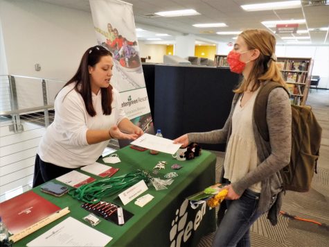 First-year Alison Nickels after speaking with Jessica Vazquez who works for Wintergreen Resort. 