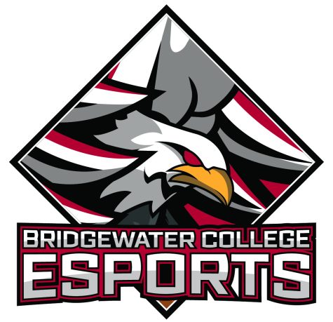 the official Bridgewater eSports logo of the eagle with a red, white, and black color scheme. Says "Bridgewater College eSports."