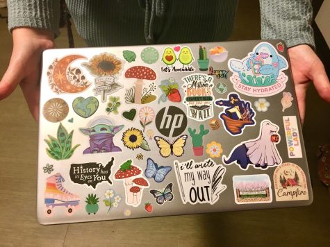 A photo of sophomore Annabelle Terry’s laptop, which is decorated with several stickers.
