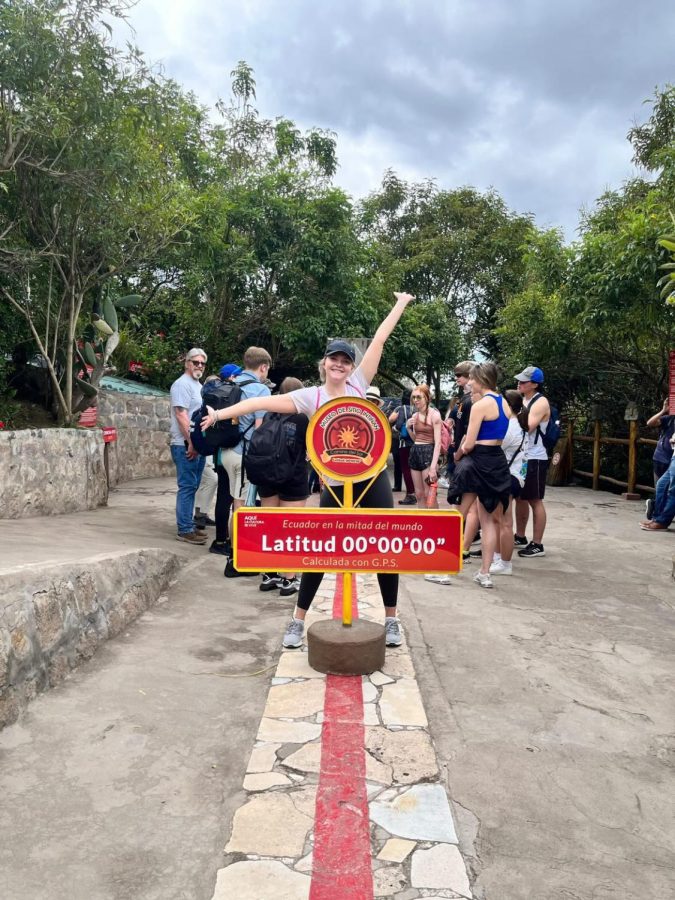 As part of the marine ecology course in May 2022, senior Brittany Brooks traveled to Quito, Ecuador and the Galápagos Islands. “For my May Term, I went to Quito, Ecuador and the Galápagos Islands,” said Brooks. “This picture is of me standing on the equator. There, we did different activities to see whats different on either hemisphere or on the equator.” 