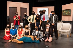 This is the 2020-2021 Pinion Players. Former and previous members of the club pose for a photo after their performance "Rumors," which had no physical audience in attendance but was live streamed via Zoom.