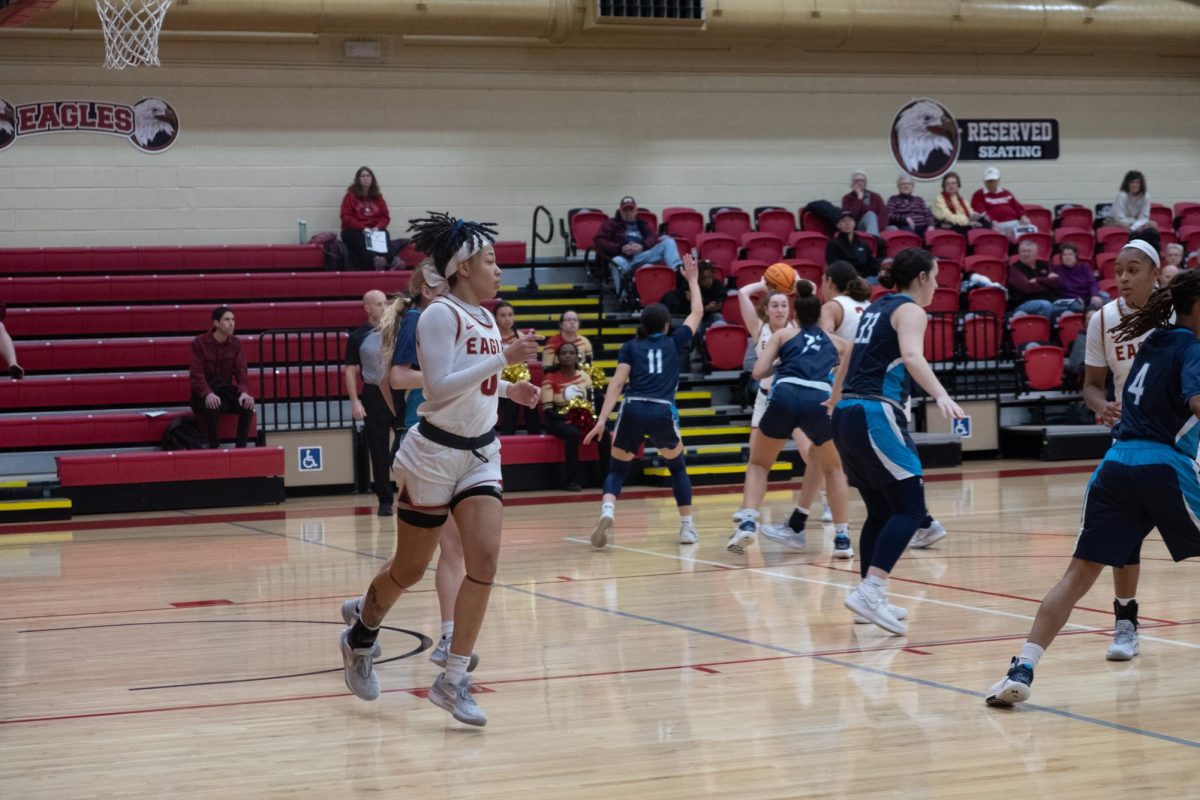 The Eagles begin the game by setting each other up with the ball. Number 0, India Dailey tried to get open to secure the ball and make a point for the Eagles.