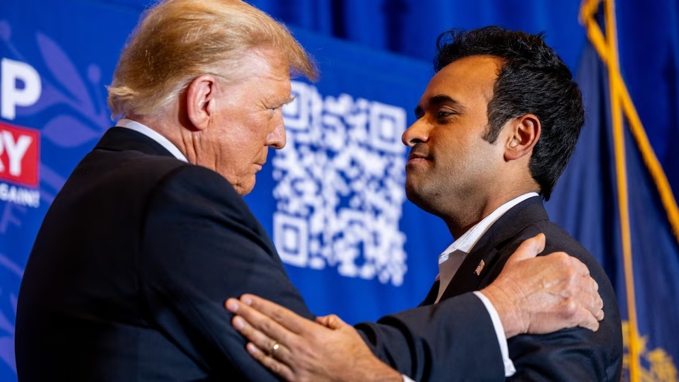 Former president Donald Trump and Vivek Ramaswamy showing respect for each other after dropping out of the election.