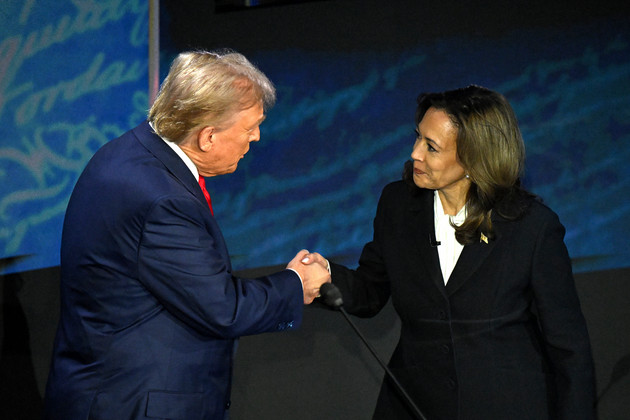 Donald Trump and Kamala Harris shake hands at the presidential debate in September. Almost 150 million Americans voted on Nov. 5 to determine the 47th president of the United States.