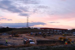 The New Sheetz takes shape against the backdrop of a vibrant sunset over Bridgewater, VA, just off I-81. Conveniently located just 2.2 miles from Bridgewater College, it’s set to become a go-to spot for students and travelers.