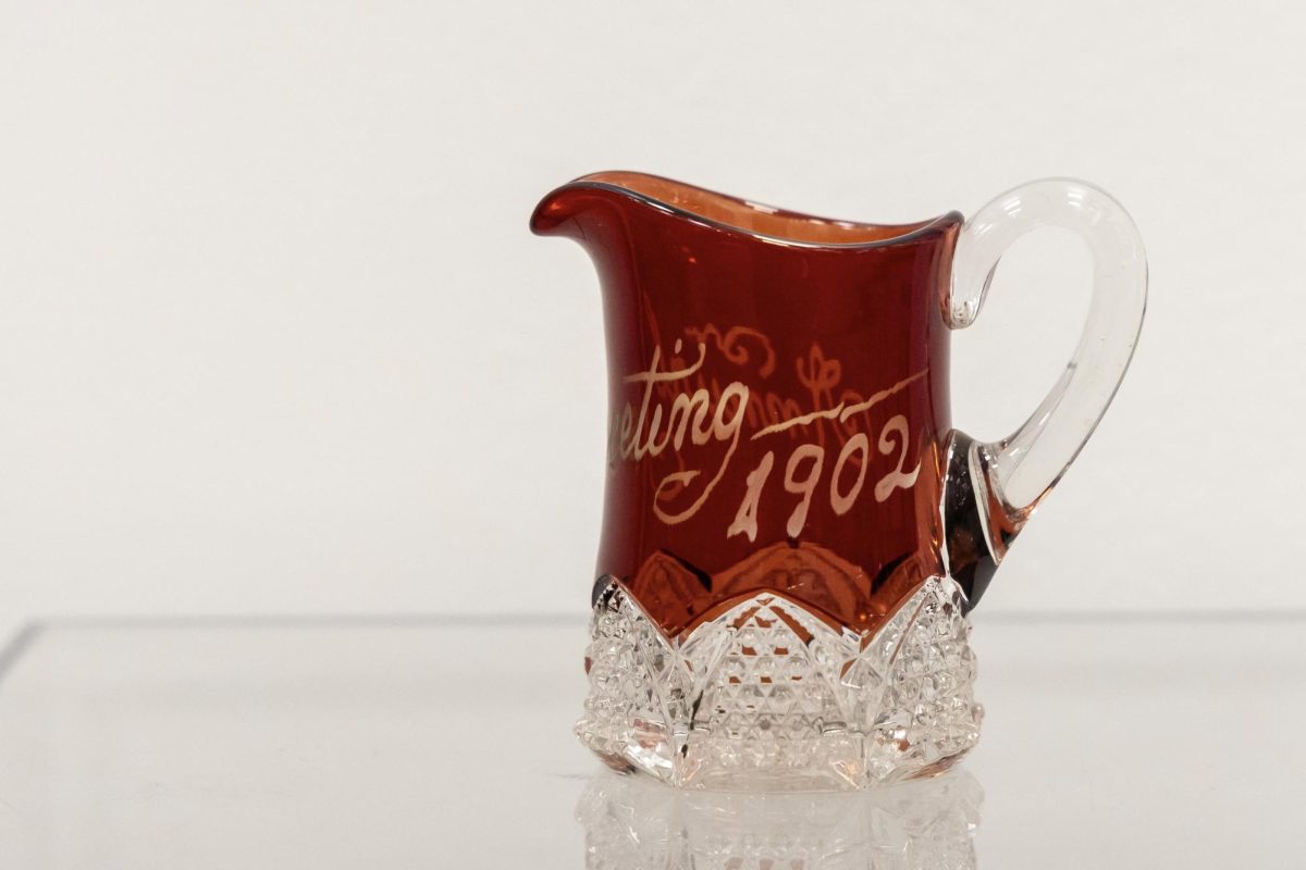 The red pitcher was bought at a Church of Brethren conference in 1902. Church of Brethren members
buy memorabilia such as the pitcher to remember the conference.
Photo by Kirsten M. Pittman