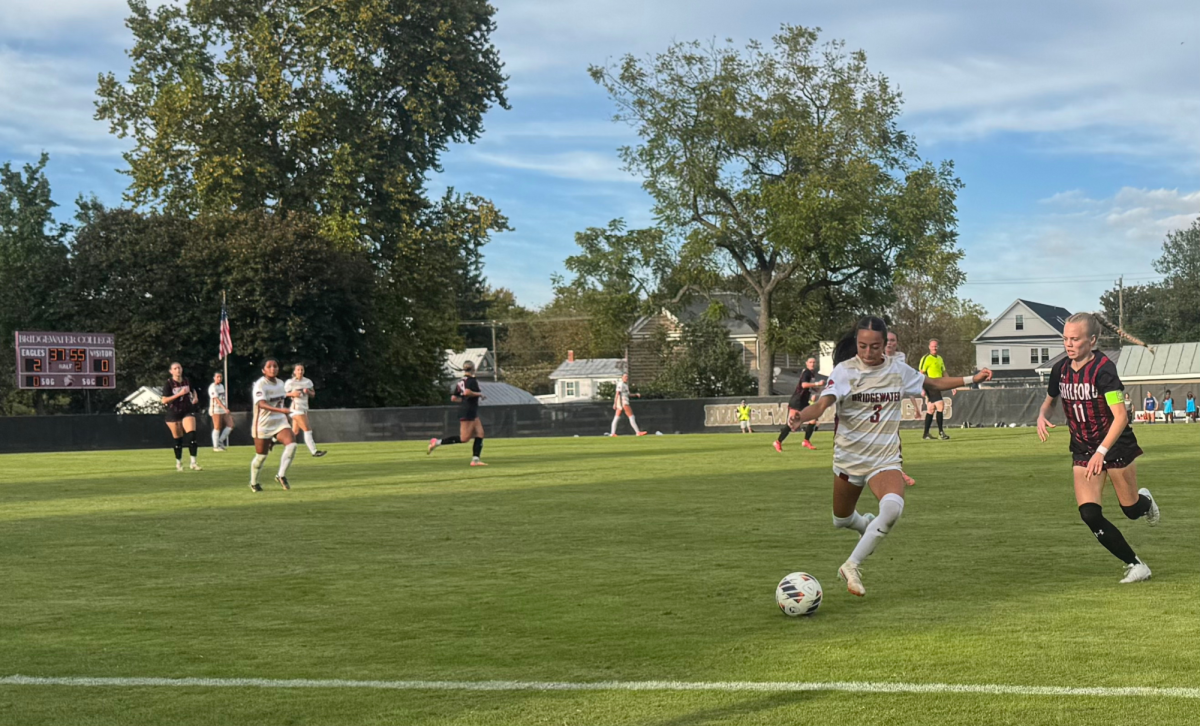 Senior Kendall Garza doing her best to keep possession with Bridgewater. The Eagles kept possession of the ball for a majority of the game