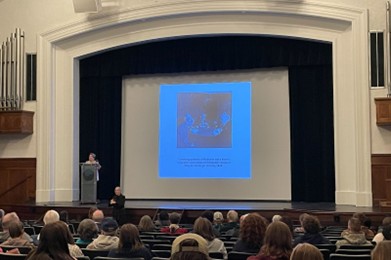 Dr. Patricia Heberer Rice delivers a lecture in Cole Hall recognizing International Holocaust Remembrance Day. Audience members learned about the Nazi “euthanasia” program.